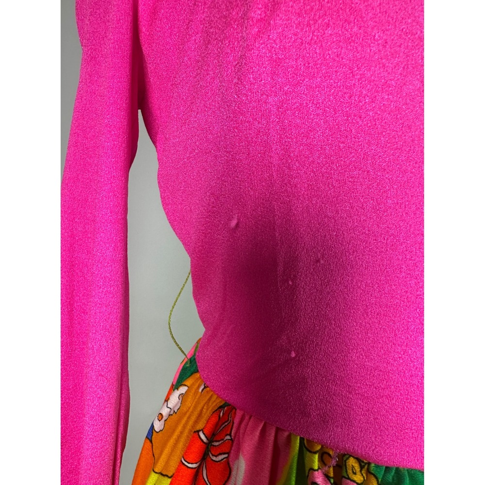 Vintage 1960s Pink Floral Maxi Dress Mod Psychedelic Long Sleeve Retro 60s - Picture 6 of 10